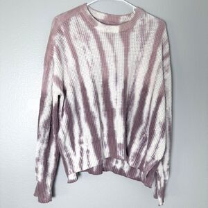 Pistola Sweater Womens Sz M Tie Dye Waffle Jumper Crewneck Pullover White Pink